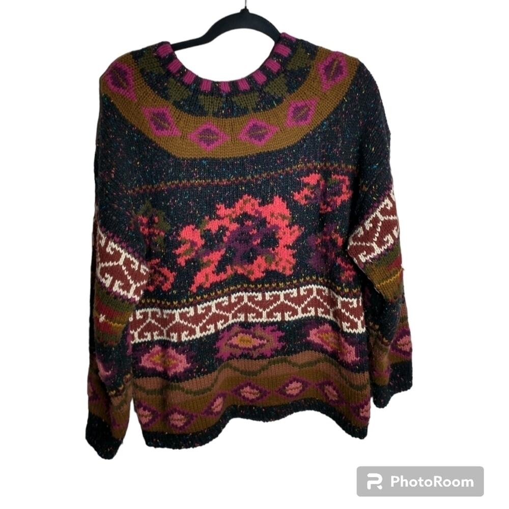 Vintage 80s Ivy wool blend abstract art to wear sweater, size M